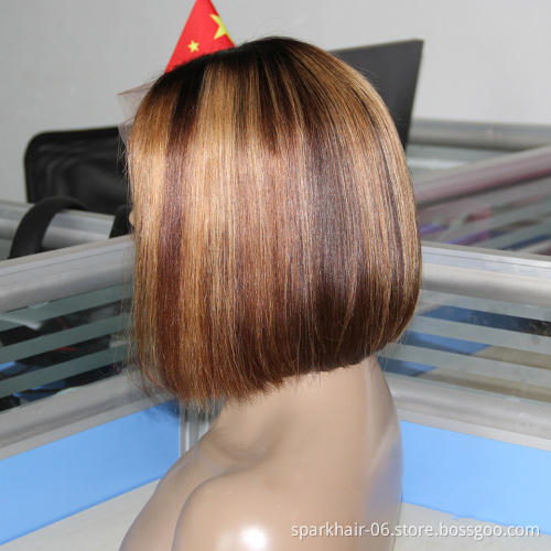 Human Hair Lace Front Wig Transparent Glueless Virgin Straight Pre Pluck HD Lace Wig Bob Brazilian Hair Lace Frontal Wig